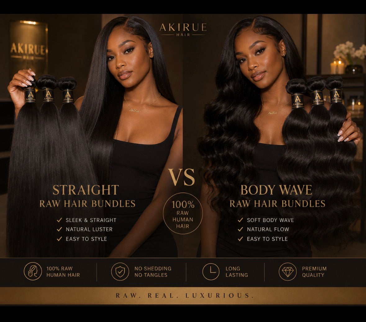 Straight or Body Wave Raw Hair Bundles